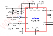 NS4830A 單聲道 AB/D 類 Charge Pump 升壓類音頻功率放大器